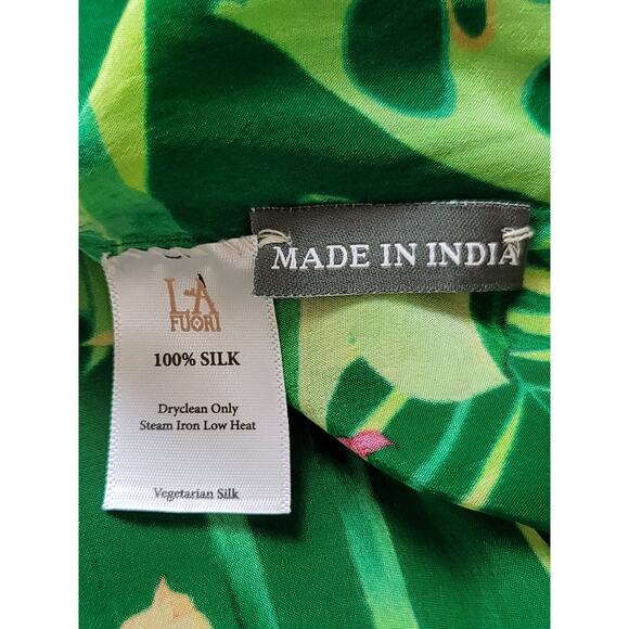 La Fuori Bela Fuori Tropical Silk Top Green‎ Long Sleeve Tassel Women's XL - Picture 4 of 14